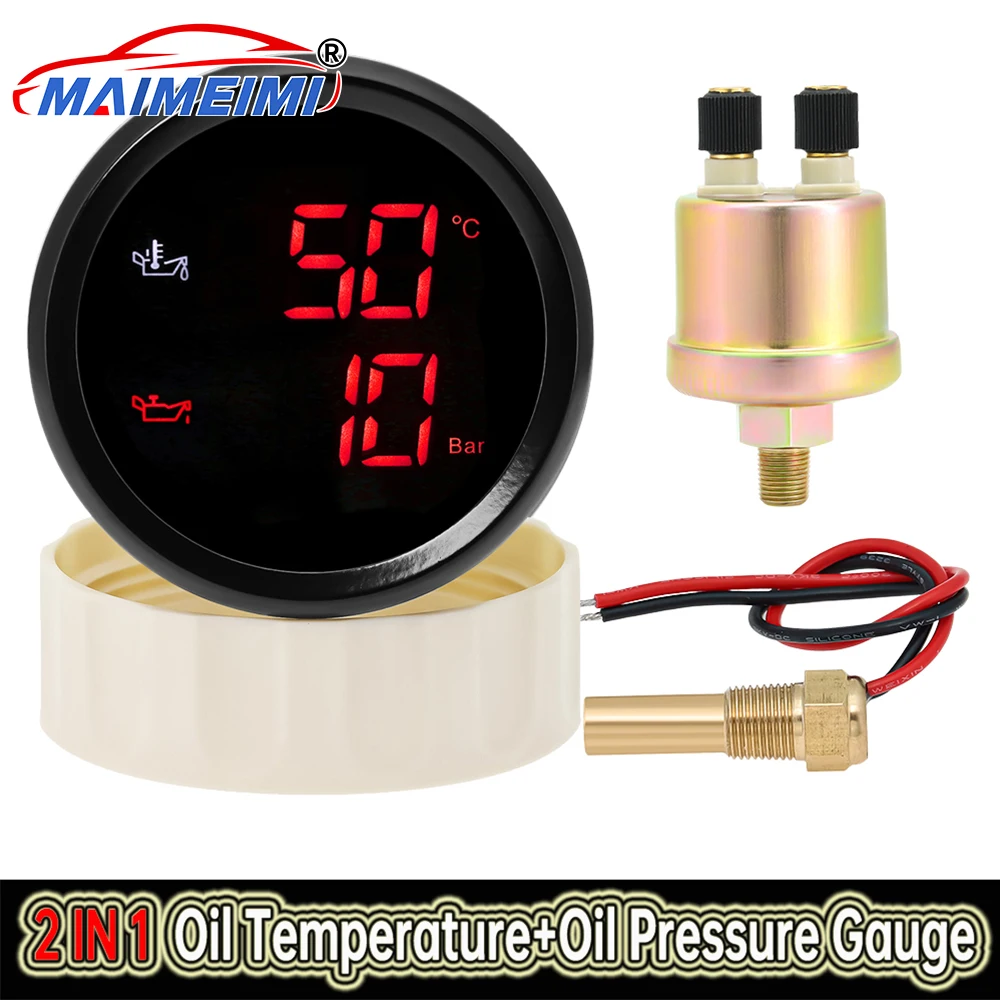 Manómetro digital de presión y temperatura de aceite de 52 mm