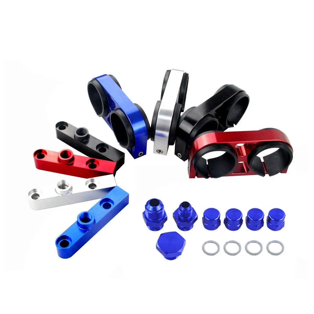 Para 044 colector de salida de bomba de combustible con soporte de montaje soporte de bomba de combustible de coche conjunto de aluminio palanquilla colector de salida doble - imagen 4