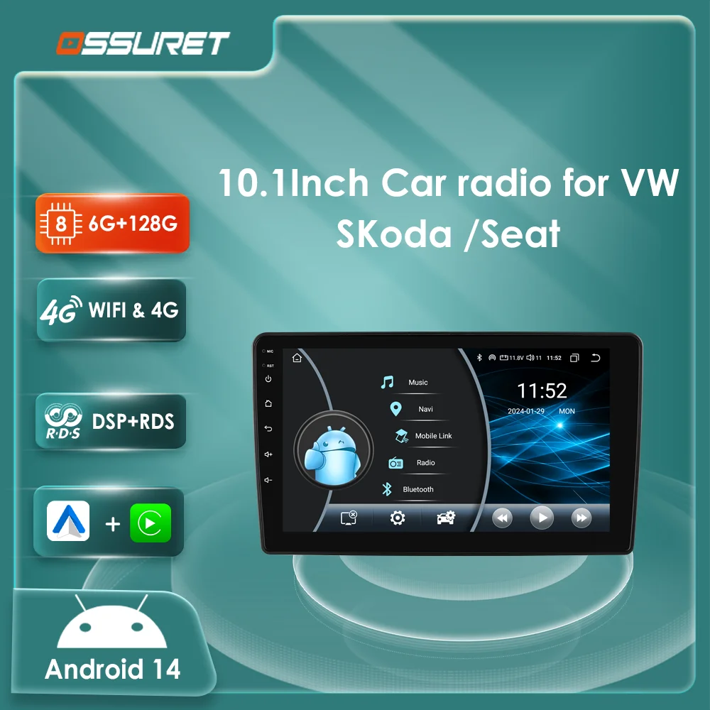 Radio Android 14 con CarPlay para Golf, Passat, León y Skoda Octavia