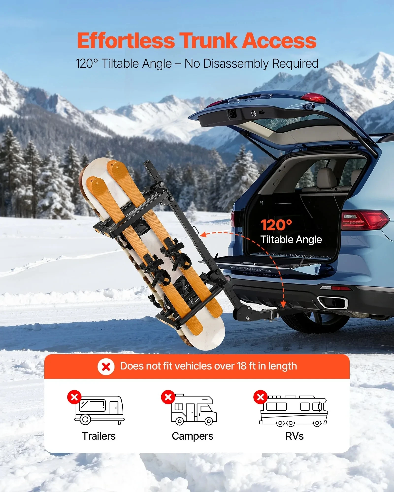 Portaesquís y snowboard plegable para enganche de 2 pulgadas - imagen 4