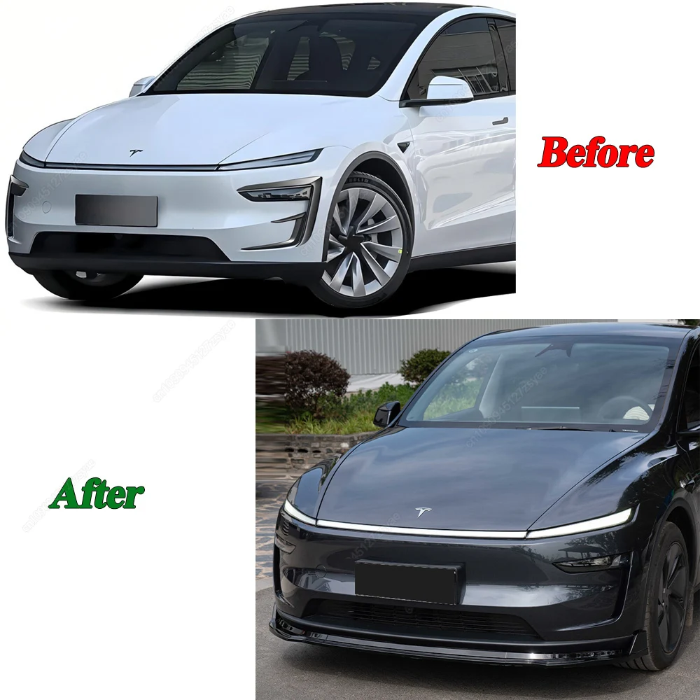 Difusor divisor de alerón de parachoques delantero de coche, 3 uds., para Tesla Model Y Juniper 2025 + ABS, kits de carrocería negros brillantes, sintonización - imagen 2