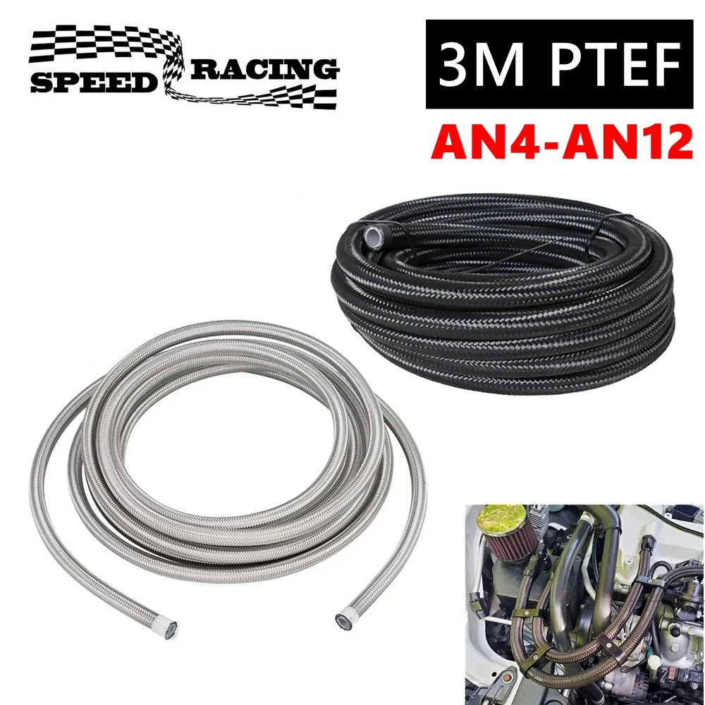 3M 10 pies manguera de carreras AN4-AN12 de acero inoxidable trenzado línea PTFE manguera de freno de combustible línea de aceite de coche tubo de manguera negro plata TF-1095