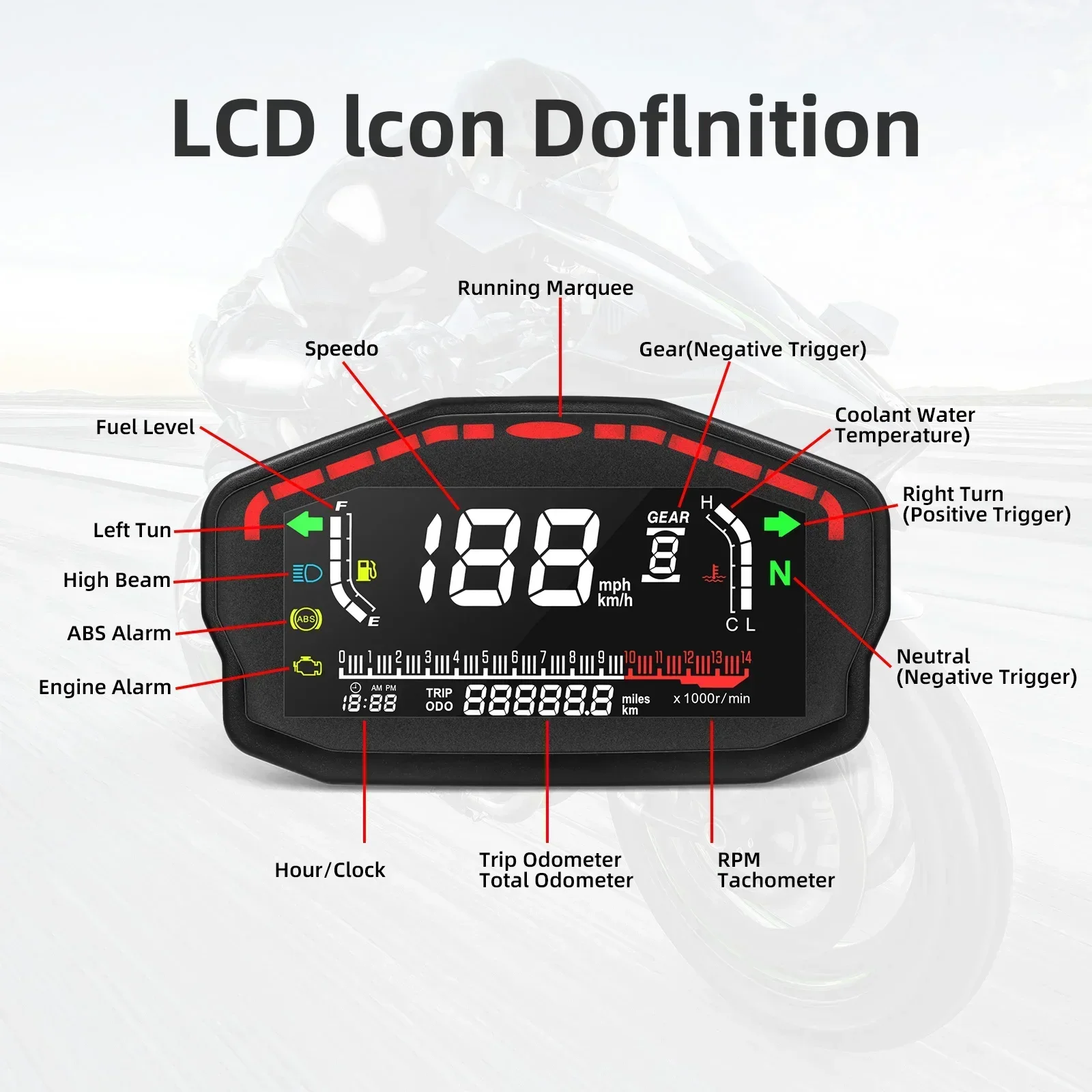 Universal Motorcycle Speedometer Digital Odometer Backlight Moto Dashboard for BMW Honda Ducati Kawasaki Yamaha 2,4 Cylinders - imagen 2