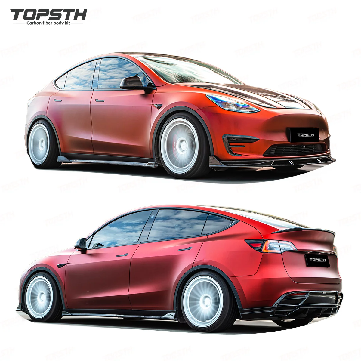 Kit fibra carbono Tesla Model Y 2021-2024: faldones y alerón trasero