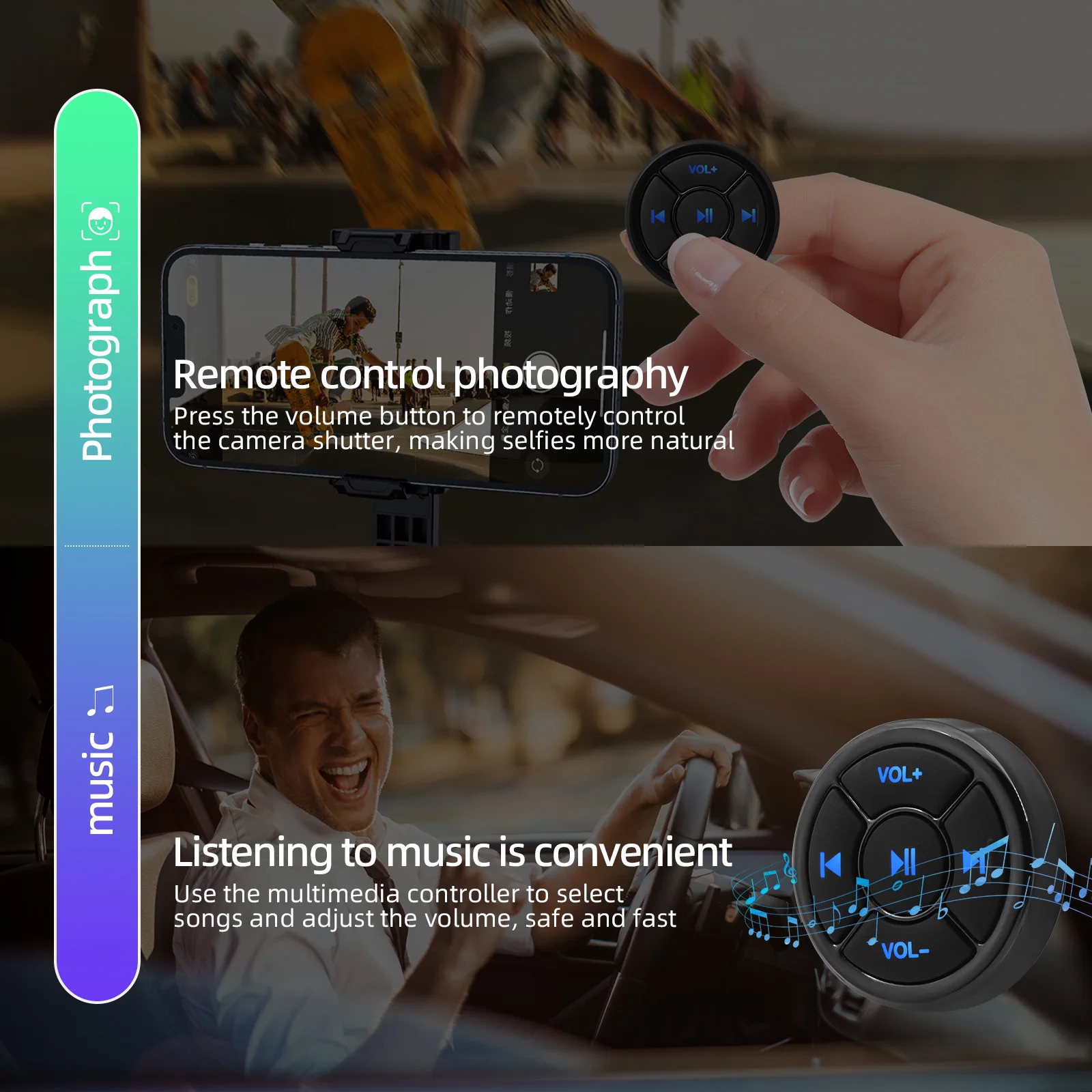 Mando multimedia inalámbrico para volante Bluetooth universal Android/iOS - imagen 2