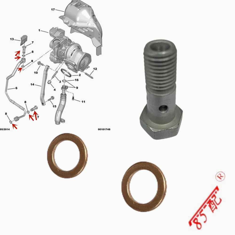 Tornillo hueco tubo lubricación turbo Peugeot 207, 208 y 308