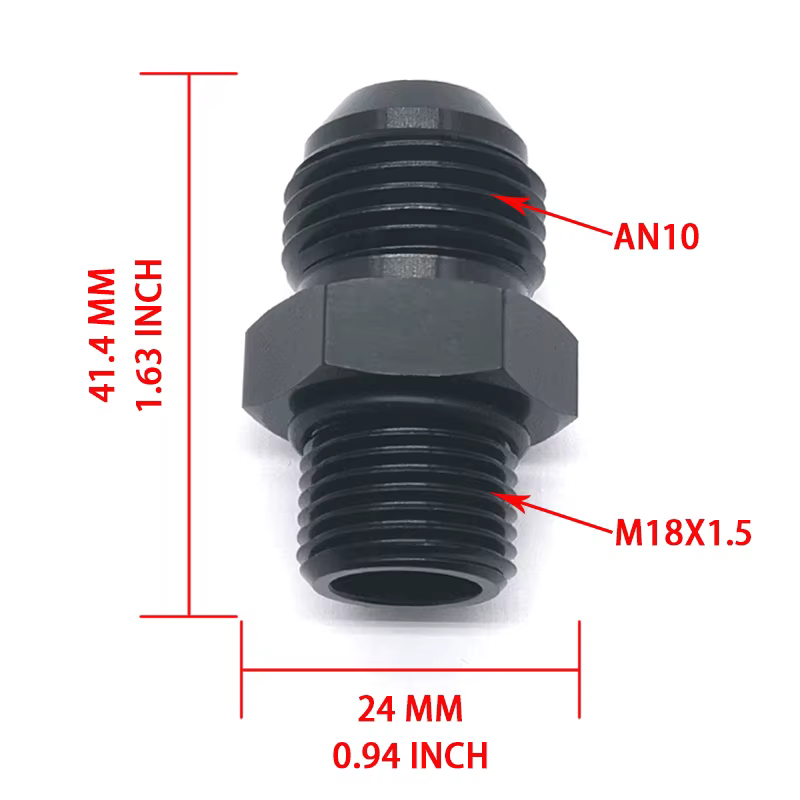 Adaptador recto macho JIAX de aluminio negro