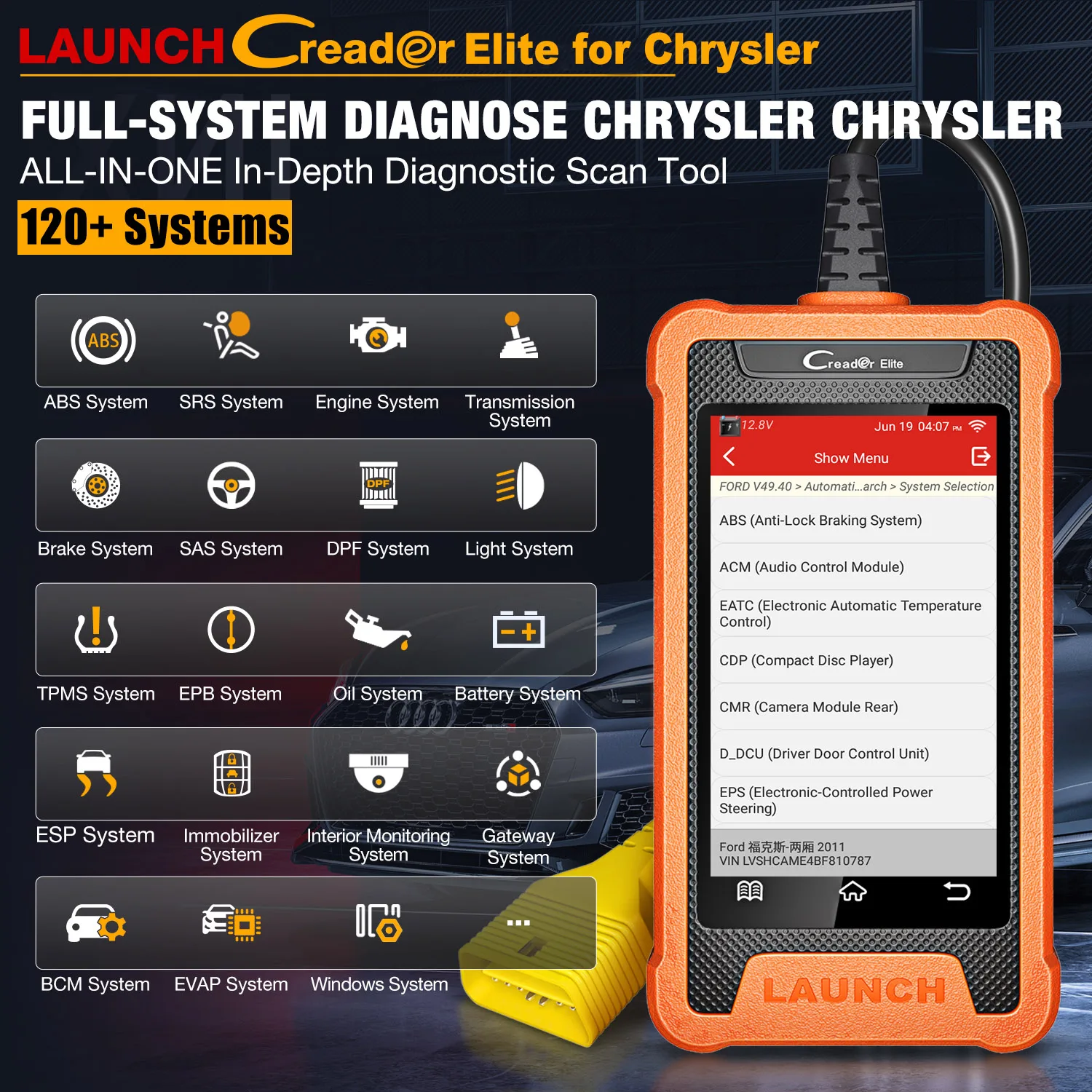 LAUNCH Creader Elite: escáner OBD2 para Chrysler con codificación ECU - imagen 4