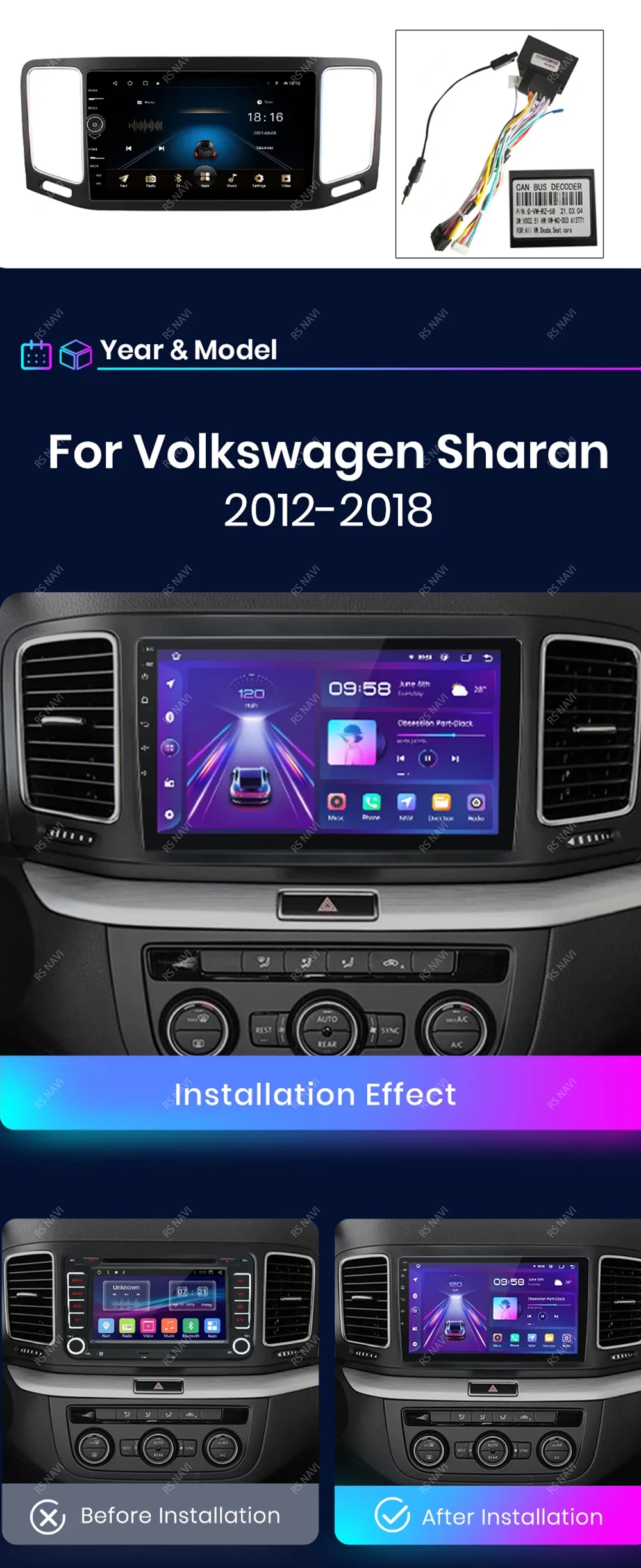Radio multimedia Android 15 para Volkswagen VW Sharan