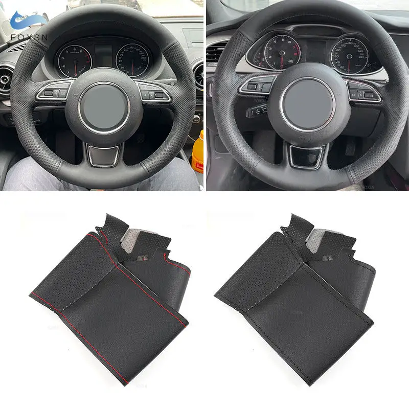 Protector de volante de cuero y microfibra perforado para Audi