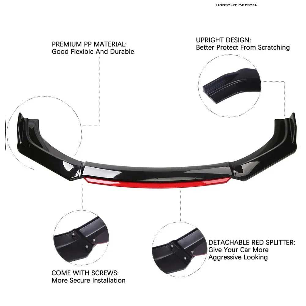 Parachoques delantero universal – Kit con difusor rojo 4 piezas - imagen 5