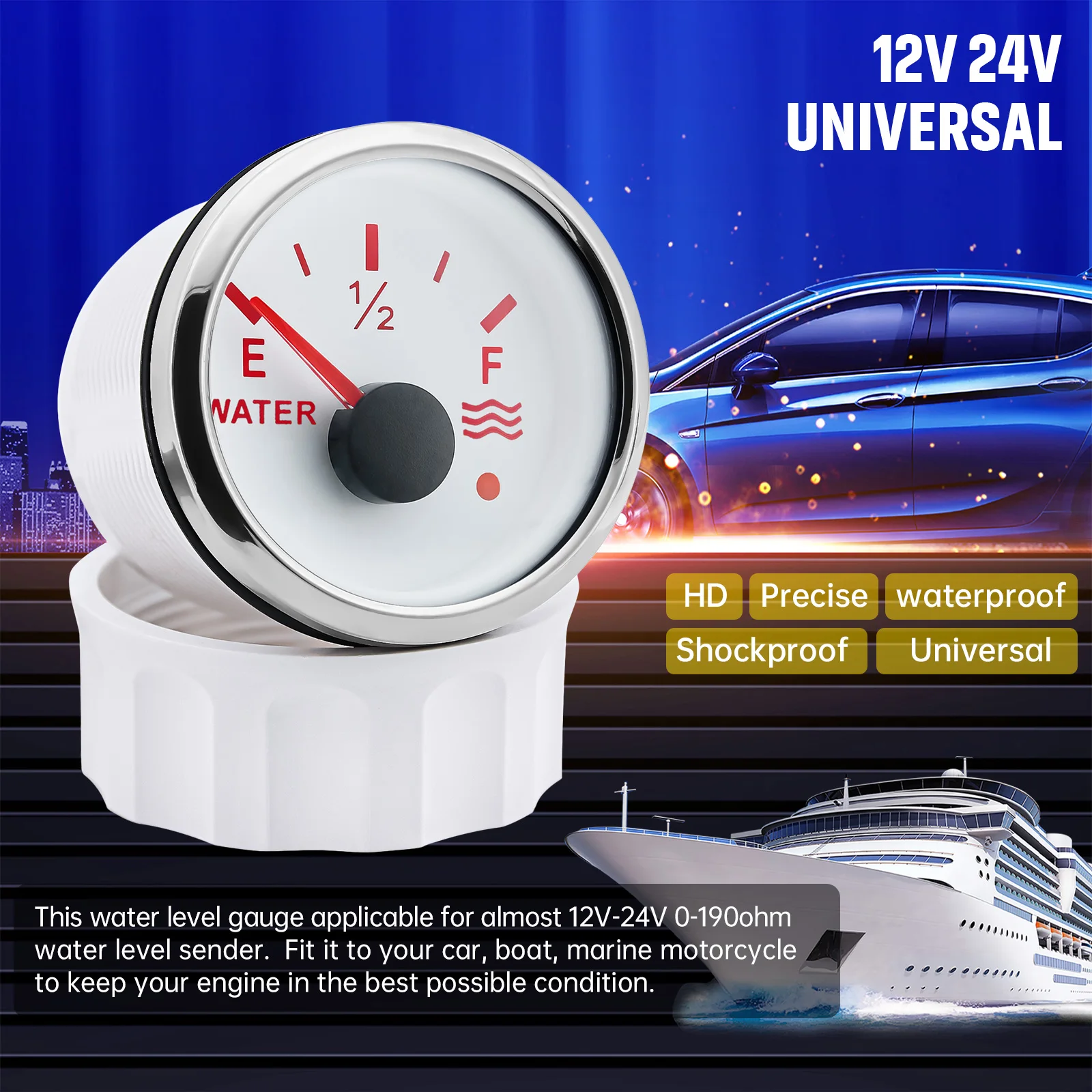 ¡Medidor nivel agua 52mm LED multicolor! Sensor flotante universal auto y barco - imagen 2