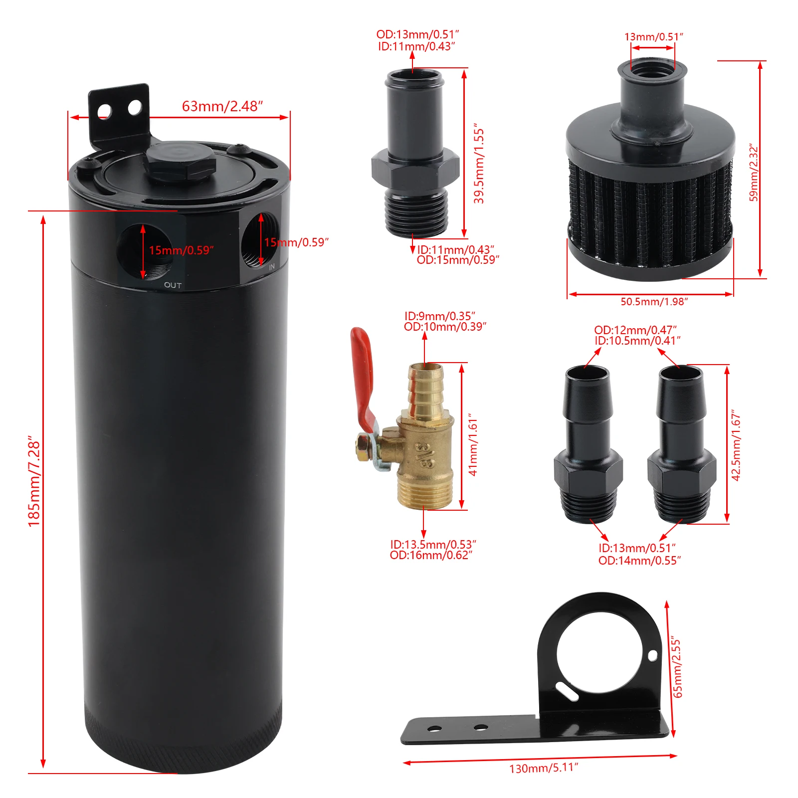 Lata captura de aceite 750ML 2 puertos filtro válvula – Universal - imagen 2