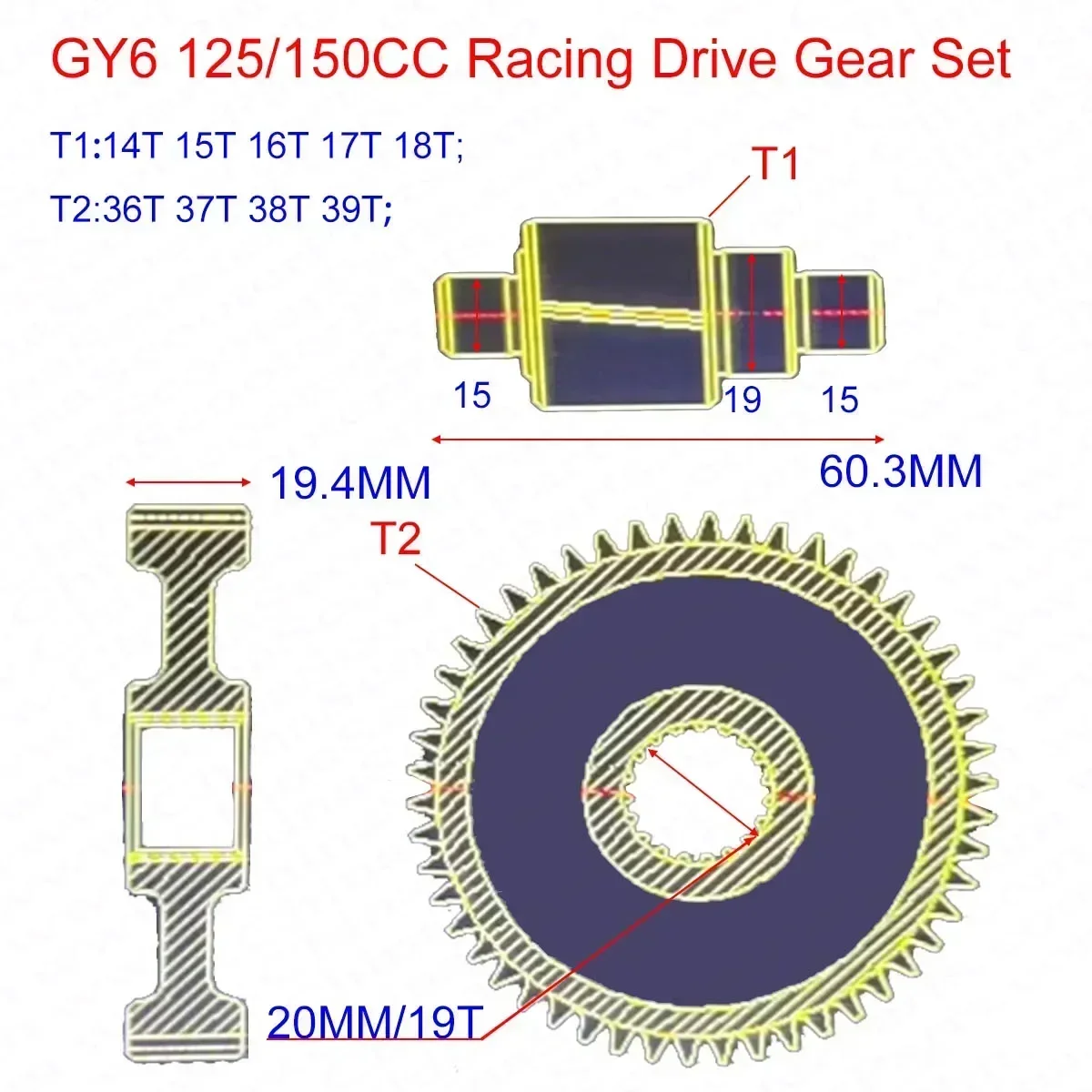Engranajes de transmisión GY6 para scooter y ATV quad buggy - imagen 2