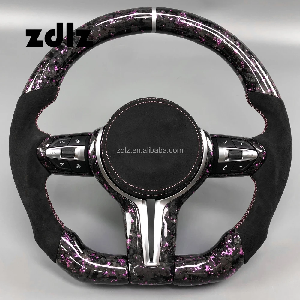 Volante de fibra de carbono rosa para BMW