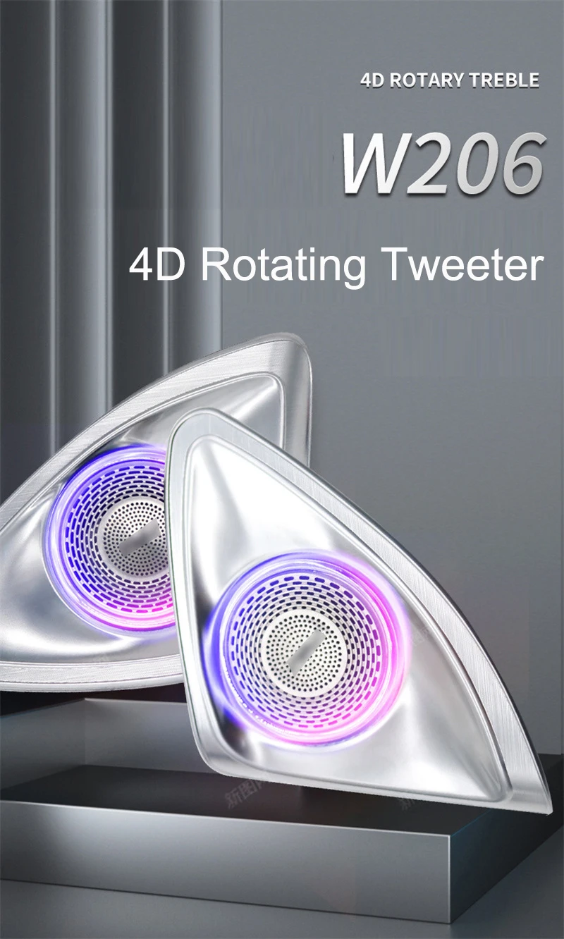 Altavoz de tweeter 4D plateado instalado en el interior del Mercedes-Benz Clase C W206