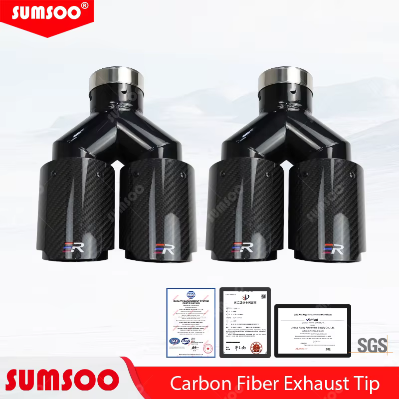 Punta de escape doble universal de fibra de carbono y acero inoxidable