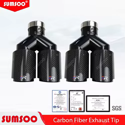 Punta de escape doble universal de fibra de carbono y acero inoxidable