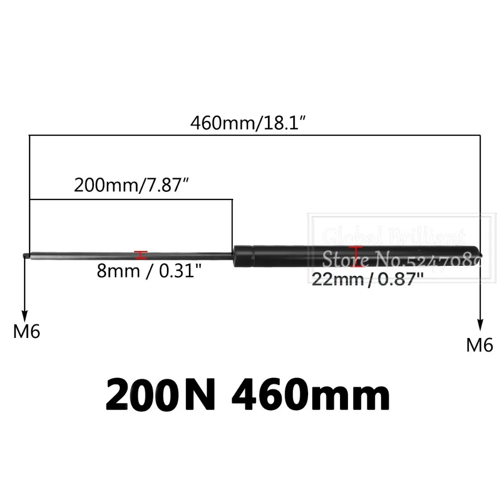 Puntal de gas 200N 460 mm M6 para capó de caravana y autocaravana