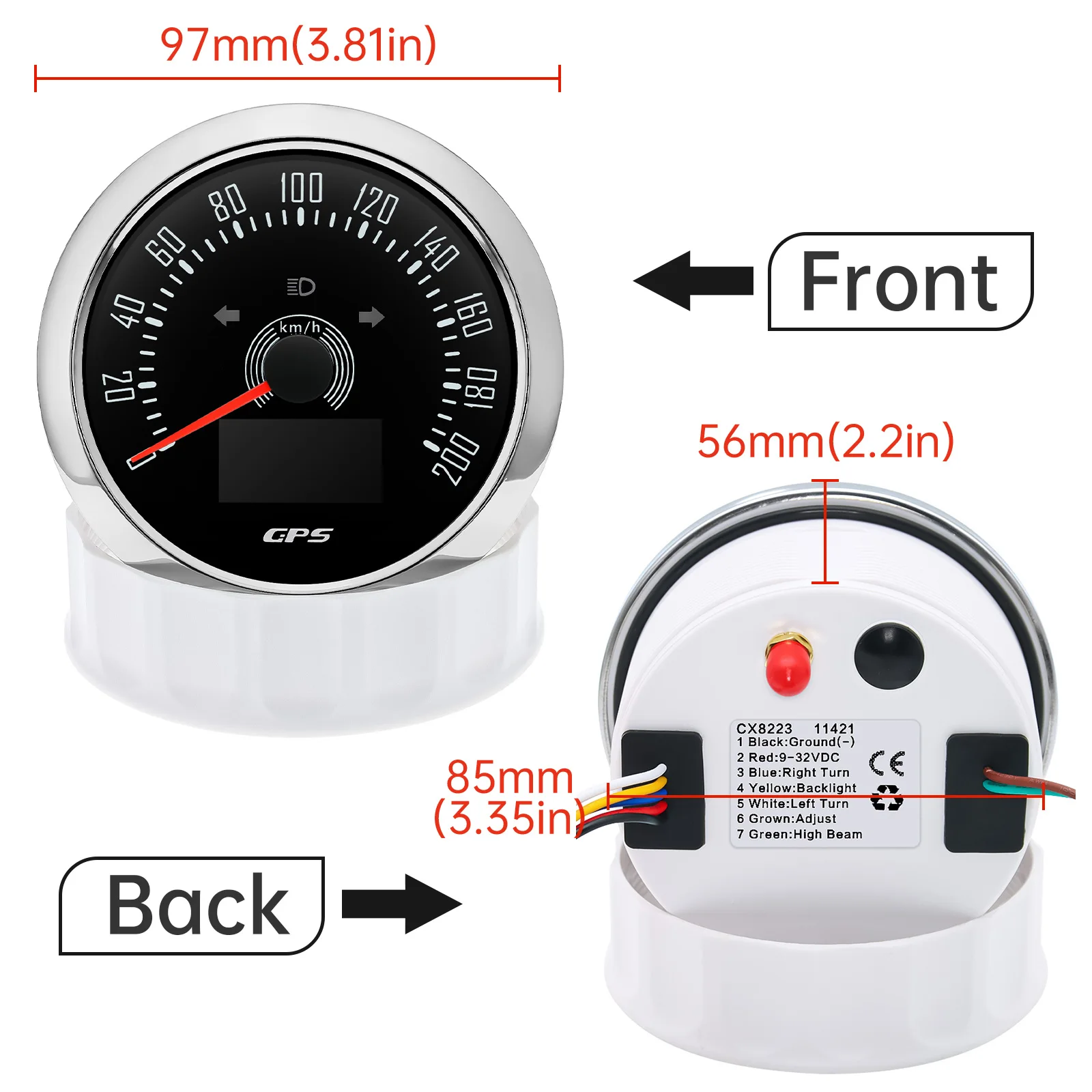 Velocimetro GPS 85 mm resistente al agua con antena 12V/24V - imagen 2