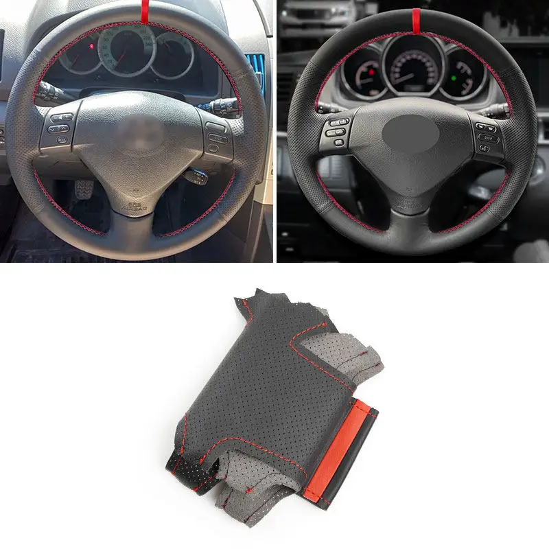 Línea negra-roja con tira roja cubierta de cuero para volante de coche para Lexus RX330 RX400h RX400 2004-2007 Toyota Corolla Verso Camry