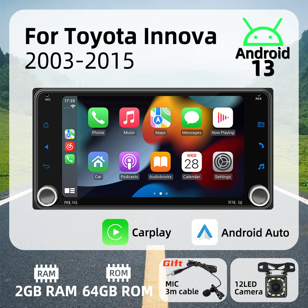 Autoradio Android Carplay GPS 2DIN Toyota Innova 2003-2015