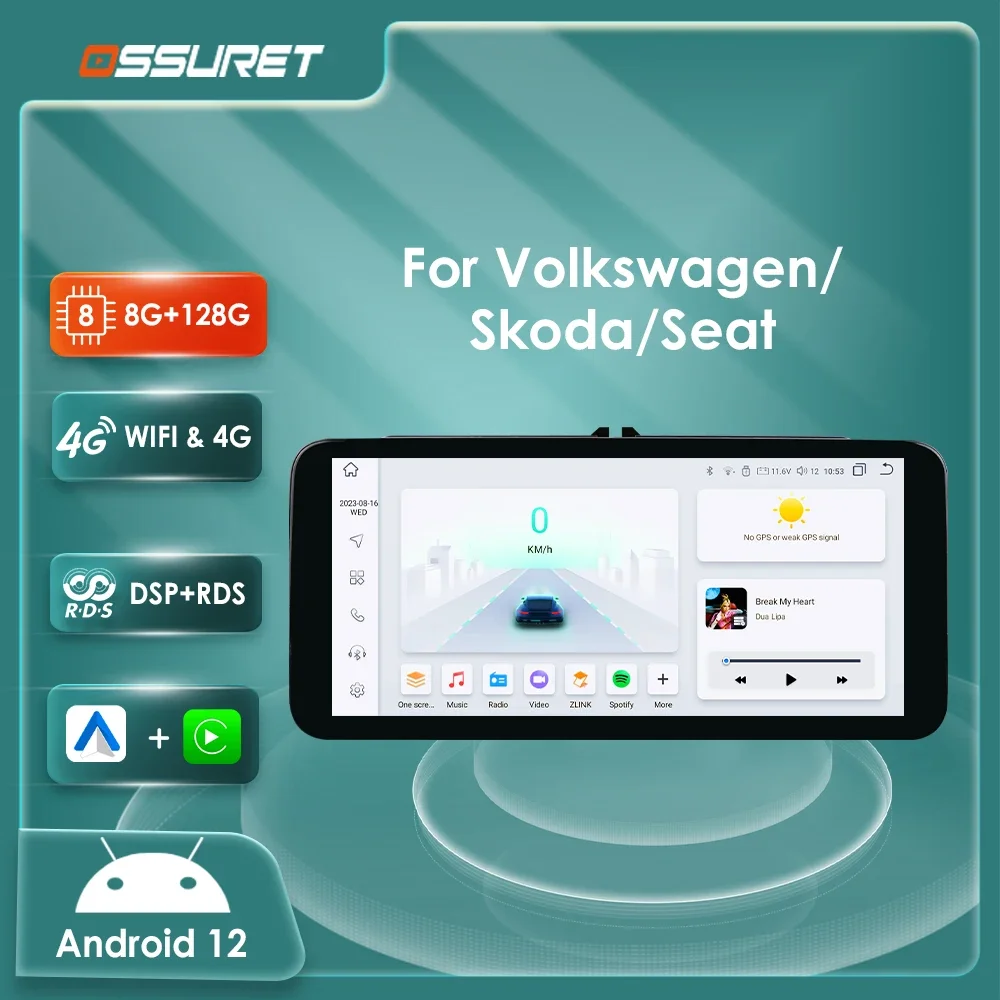 Radio Android 12 10.33" 2DIN CarPlay – VW Golf, Jetta, Tiguan