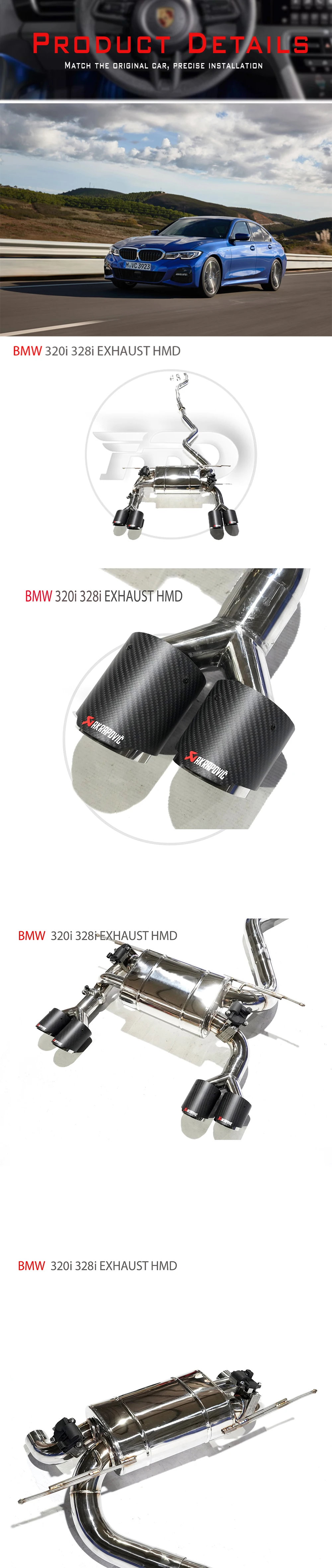 Sistema de escape catback HMD para BMW 320i 328i con válvula electrónica