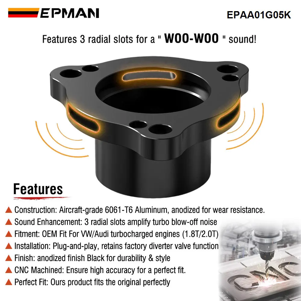 Kit espaciador aluminio válvula blow-off EPMAN – VW Golf Mk7 GTI / Audi A3/TT - imagen 5