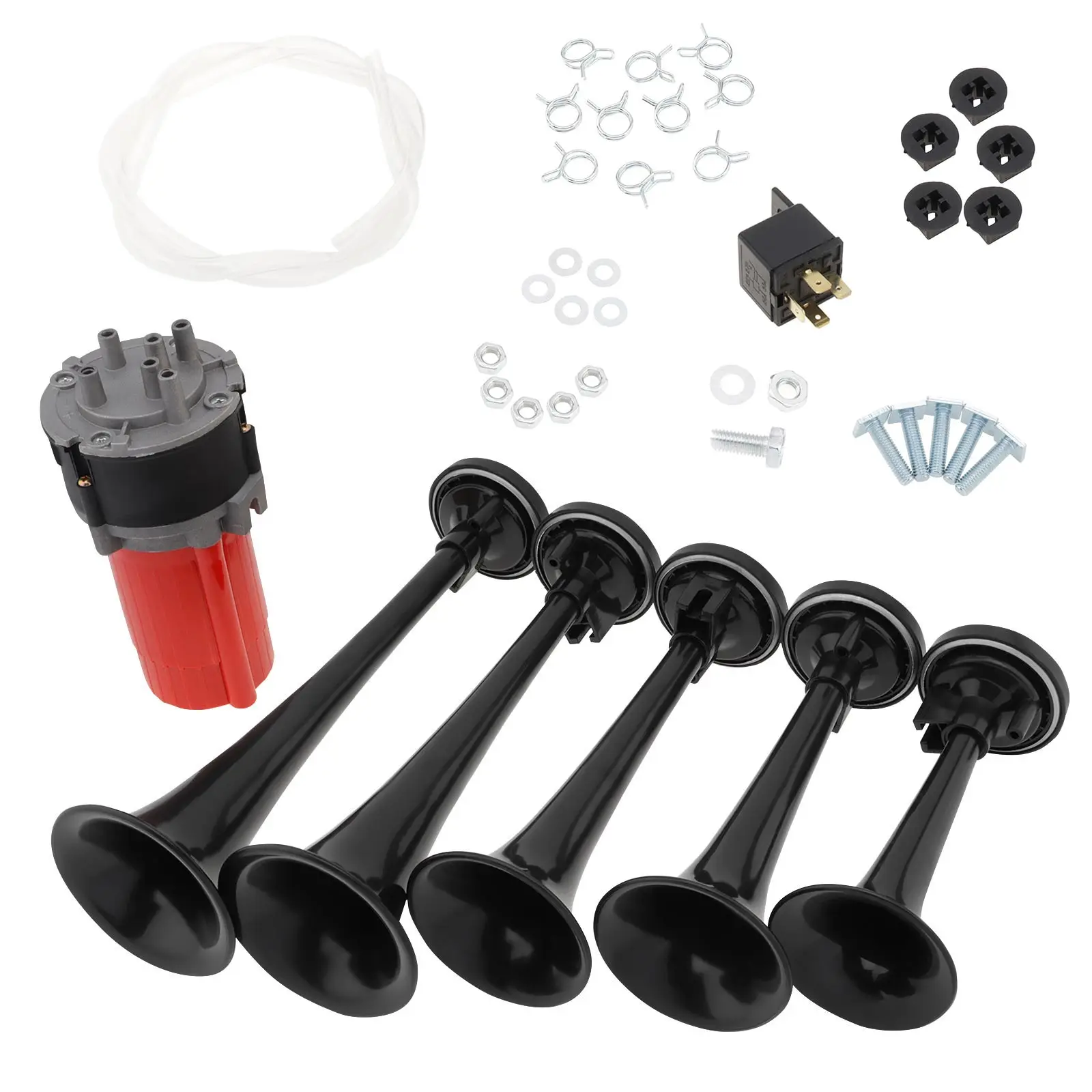 5 uds 125db sistema completo 5 trompeta sonido Musical Air Hor con compresor, negro 5 bocinas de aire de trompeta - imagen 3