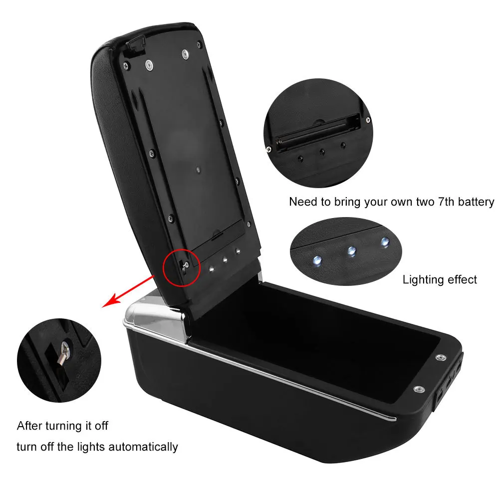 Caja almacenamiento reposabrazos consola central Universal – cuero negro - imagen 2