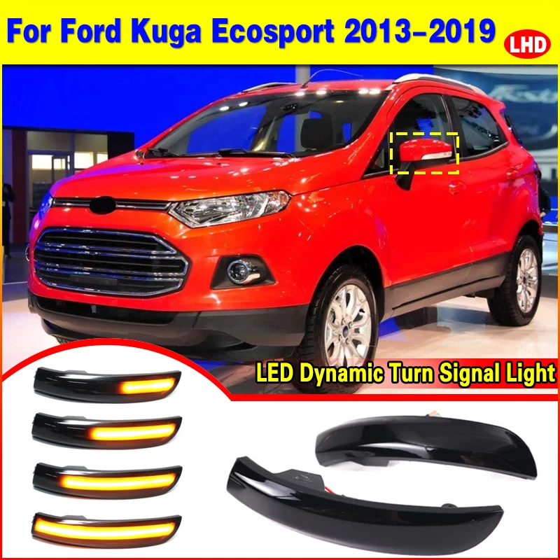 Para Ford Kuga Ecosport intermitente dinámico luz LED de intermitente indicador de espejo lateral secuencial 2013 2014 2015 2016 2017 2018 2019