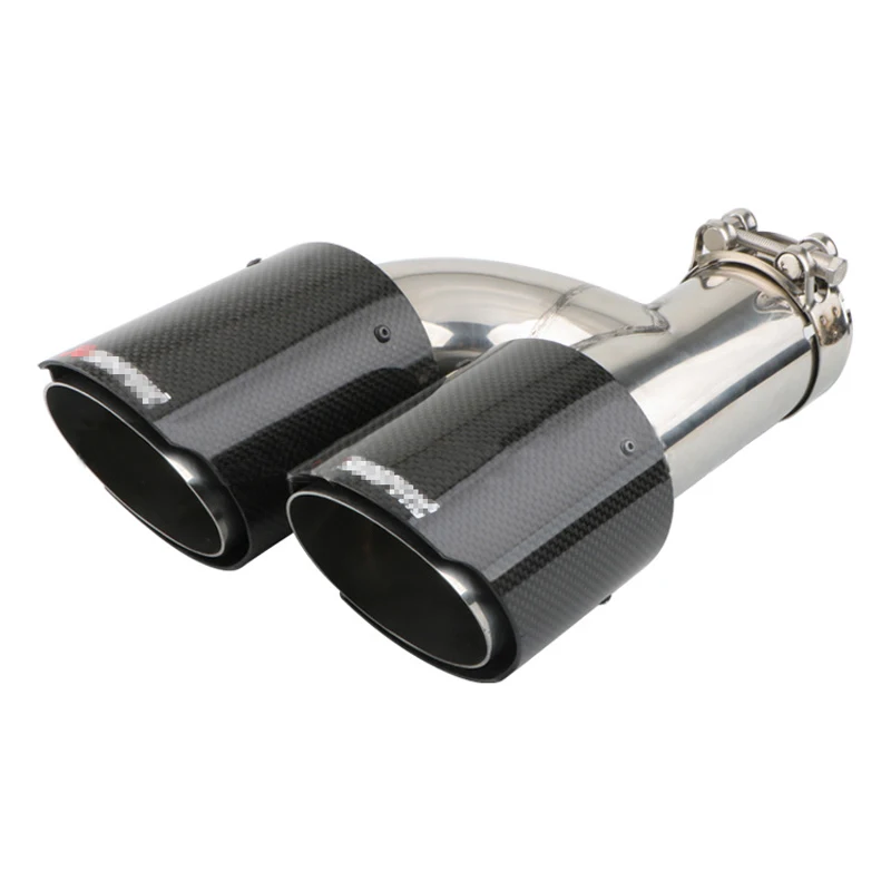 Silenciador universal doble salida H - Acero inoxidable brillo fibra de carbono - imagen 3