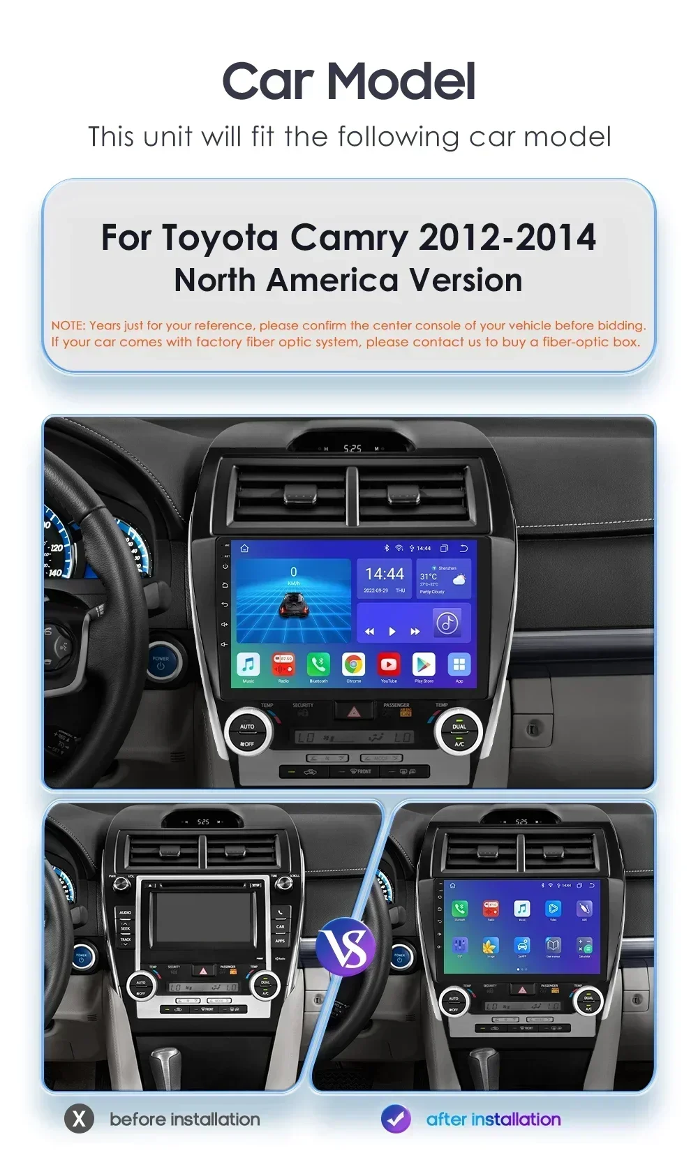 Radio Hizpo Android 13 con GPS y Carplay para Toyota Camry 2012-2014 - imagen 3