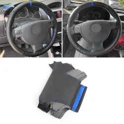 Opel Corsa C funda volante cuero negro ribete azul