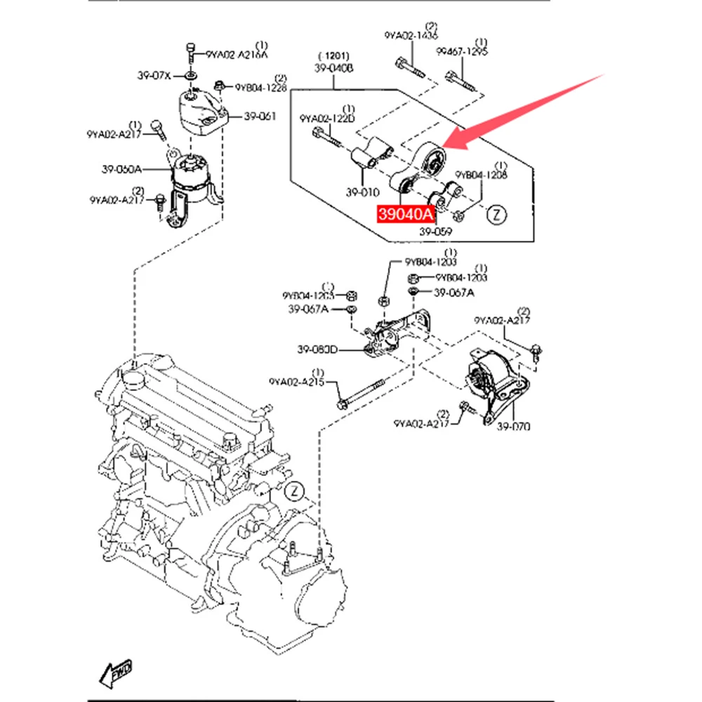 Soporte de motor G33E39040A – FAW Bestune B50 B70 B90 Mazda 6 GH - imagen 4