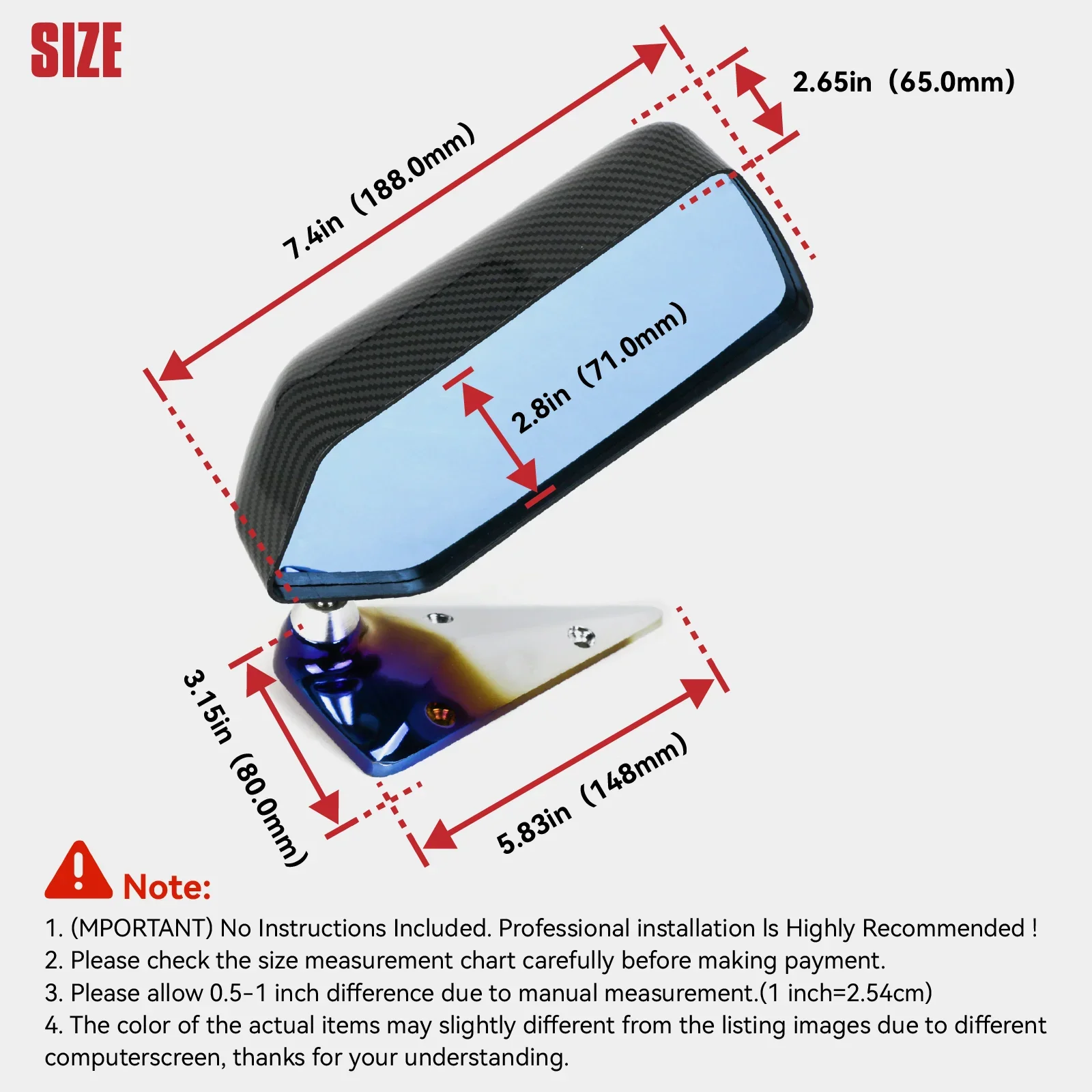 Retrovisor lateral estilo F1 cuadrado metálico – decoración exterior automóvil - imagen 5