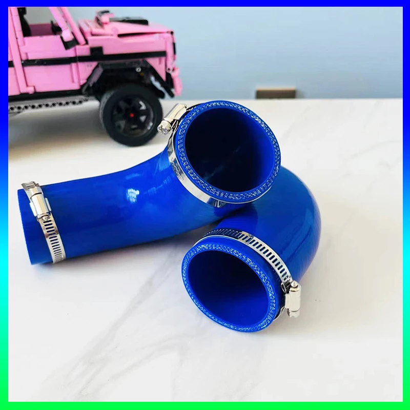 Tubo silicona codo 90° reductor azul para admisión con abrazaderas - imagen 4