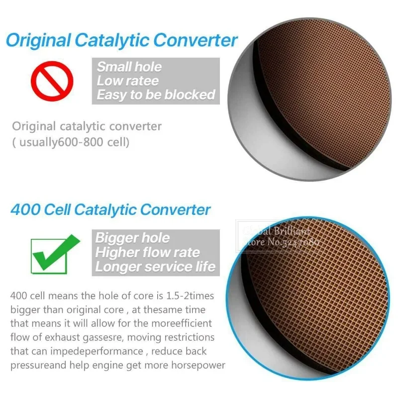 Silenciador Universal de 52cm de longitud para coche, convertidor catalítico, sistemas de escape, alto flujo, rendimiento, entrada/salida, 45-55mm - imagen 4