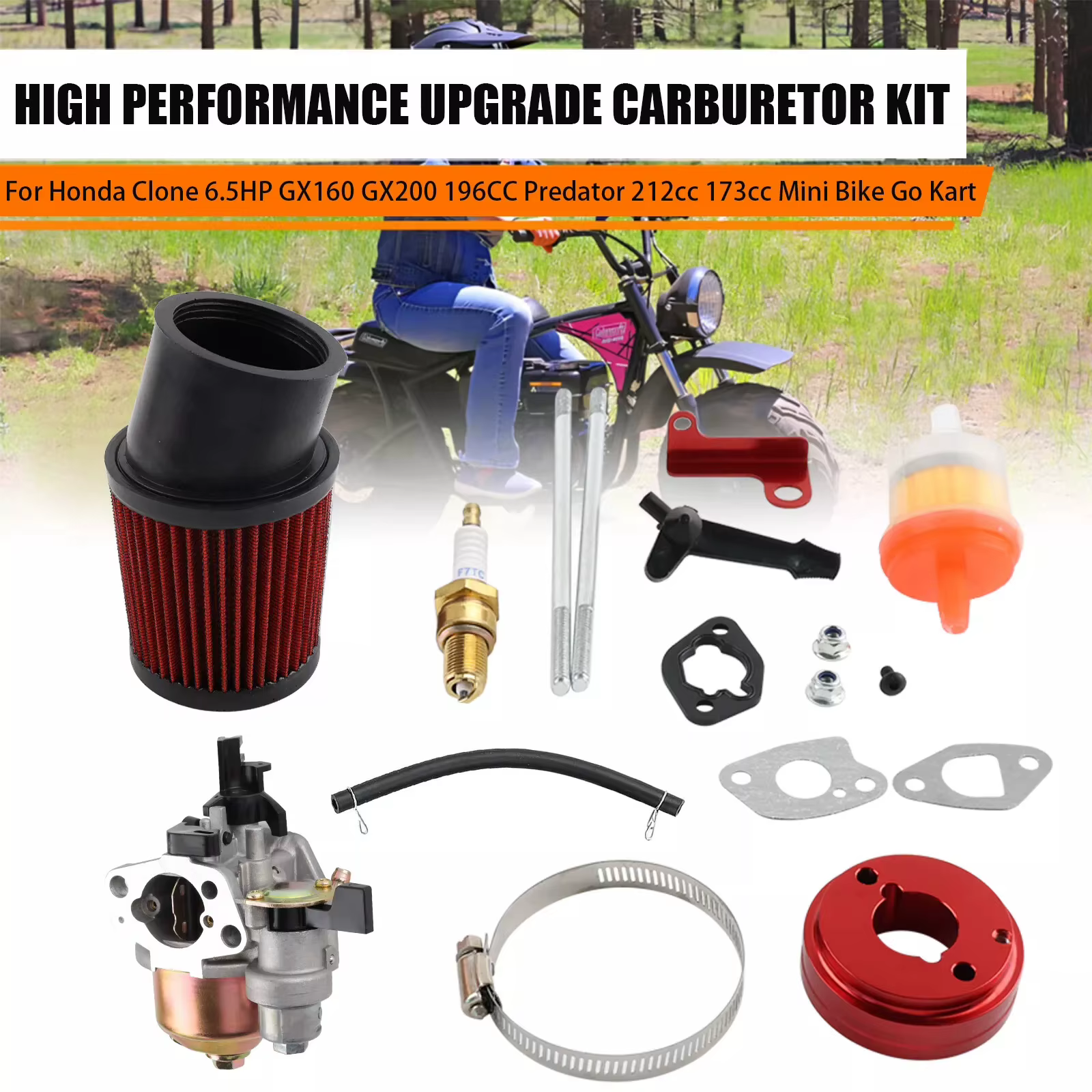 Adaptador filtro aire carburador rojo – Predator 212cc 196cc Go Kart - imagen 2