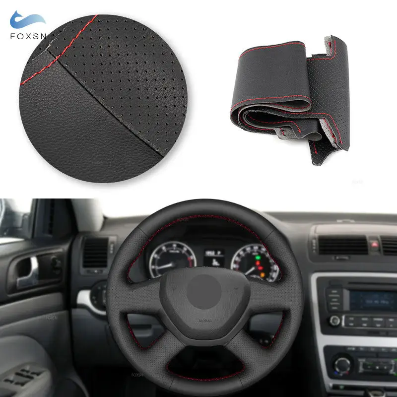 Funda de volante de cuero perforado para Skoda Octavia, Superb y Fabia