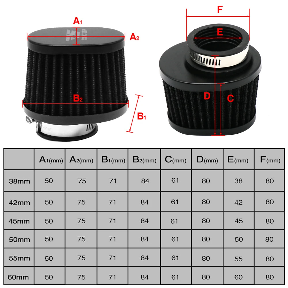 ZS Racing filtro de aire carburador seta negra para moto de varios tamaños - imagen 2