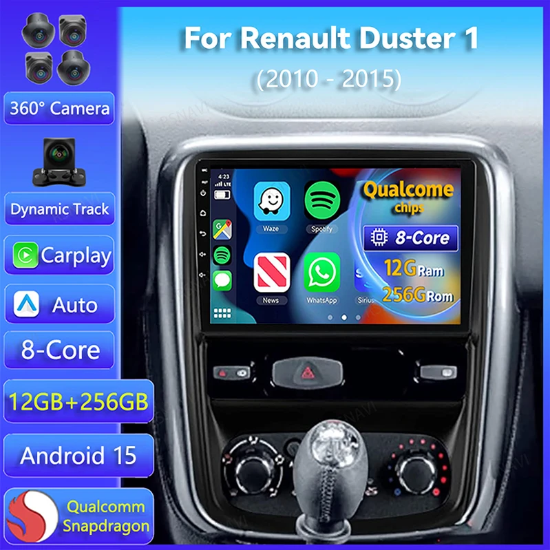 Radio Android 15 con CarPlay y Android Auto para Renault Duster 2010-2015