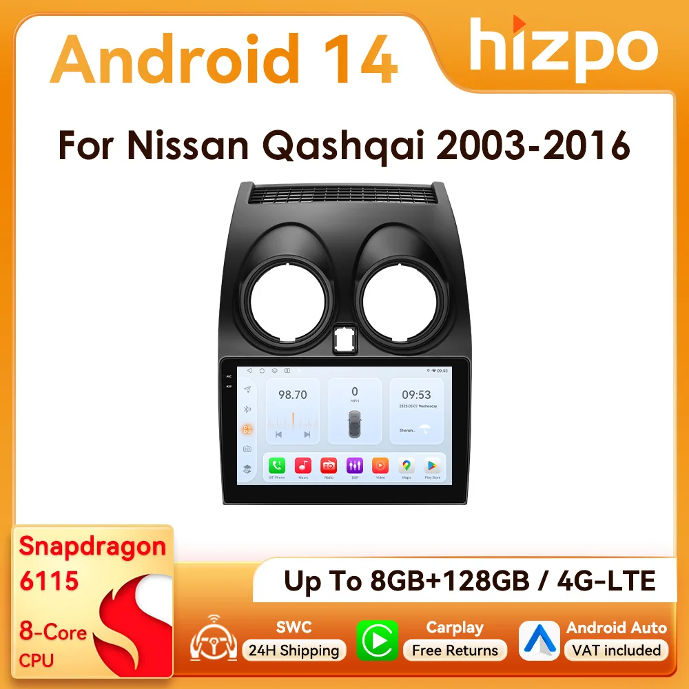 Autoradio 2 DIN Android Auto CarPlay para Nissan Qashqai 2006-2013