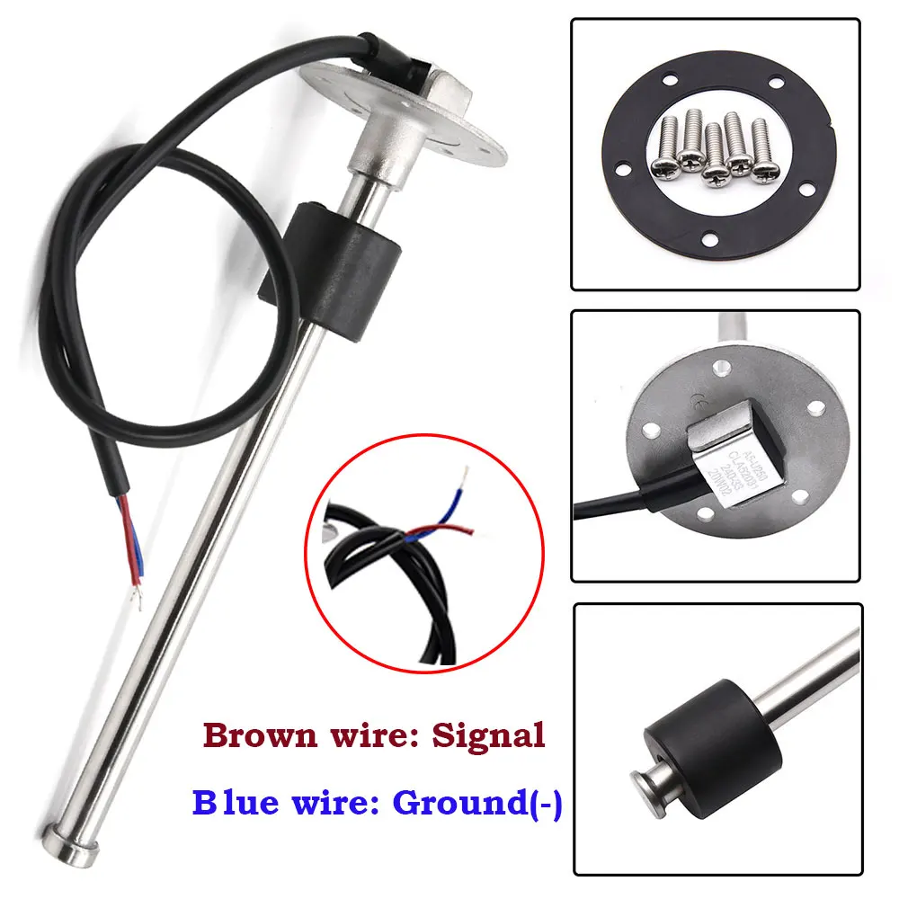 Un indicador de nivel de combustible marino para barco, coche, 52MM, con luz de alarma para Sensor de nivel de combustible de acero inoxidable, 0-190Ohm, 100-550mm, medidor de tanque de aceite - imagen 3