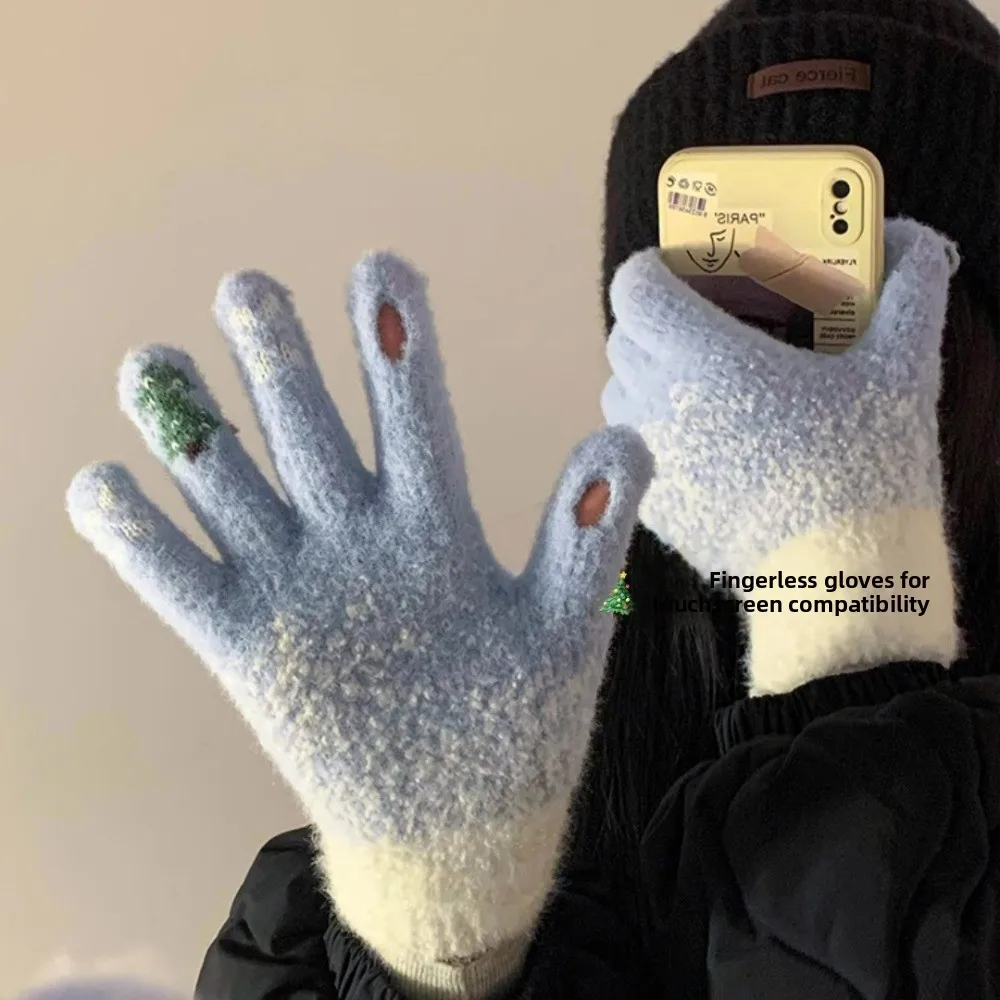 Guantes navideños sin dedos para mujer, térmicos y táctiles - imagen 2
