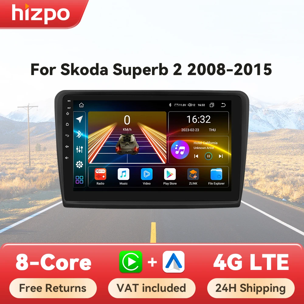 Autoradio Hizpo 2 DIN CarPlay Android GPS Skoda Superb 2 (2008-2015)