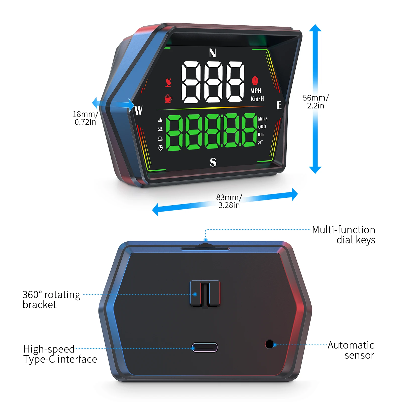 Medidor velocidad digital coche con pantalla frontal GPS y alarmas - imagen 5