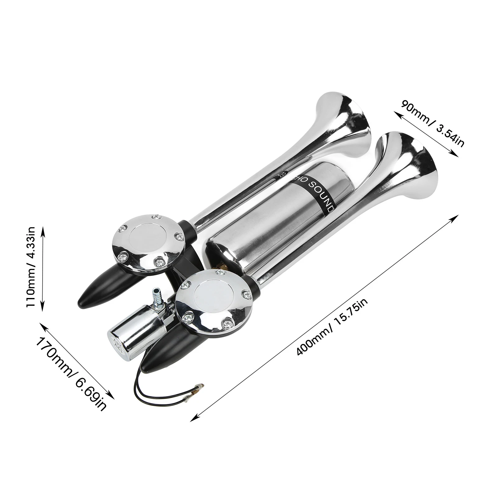 Bocina de aire doble tubo cromada – aleación zinc 12V para coche y camión - imagen 5