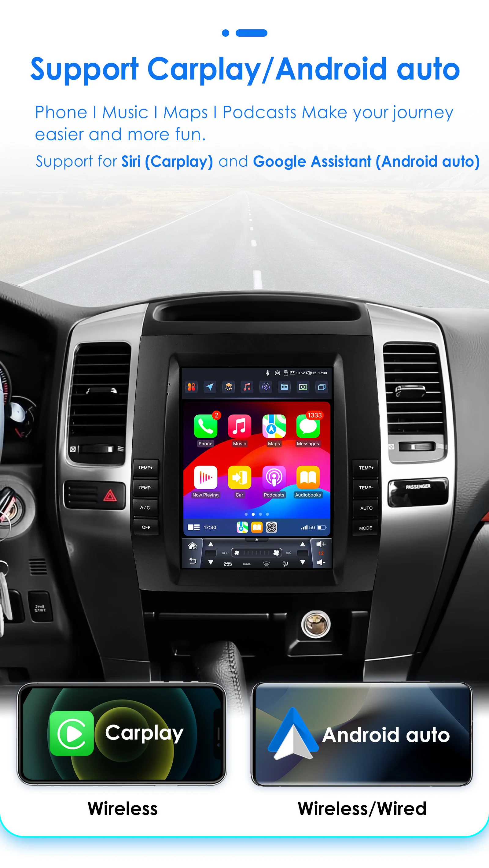 Hizpo Radio 2 DIN GPS con CarPlay para Toyota Prado 120 - imagen 4